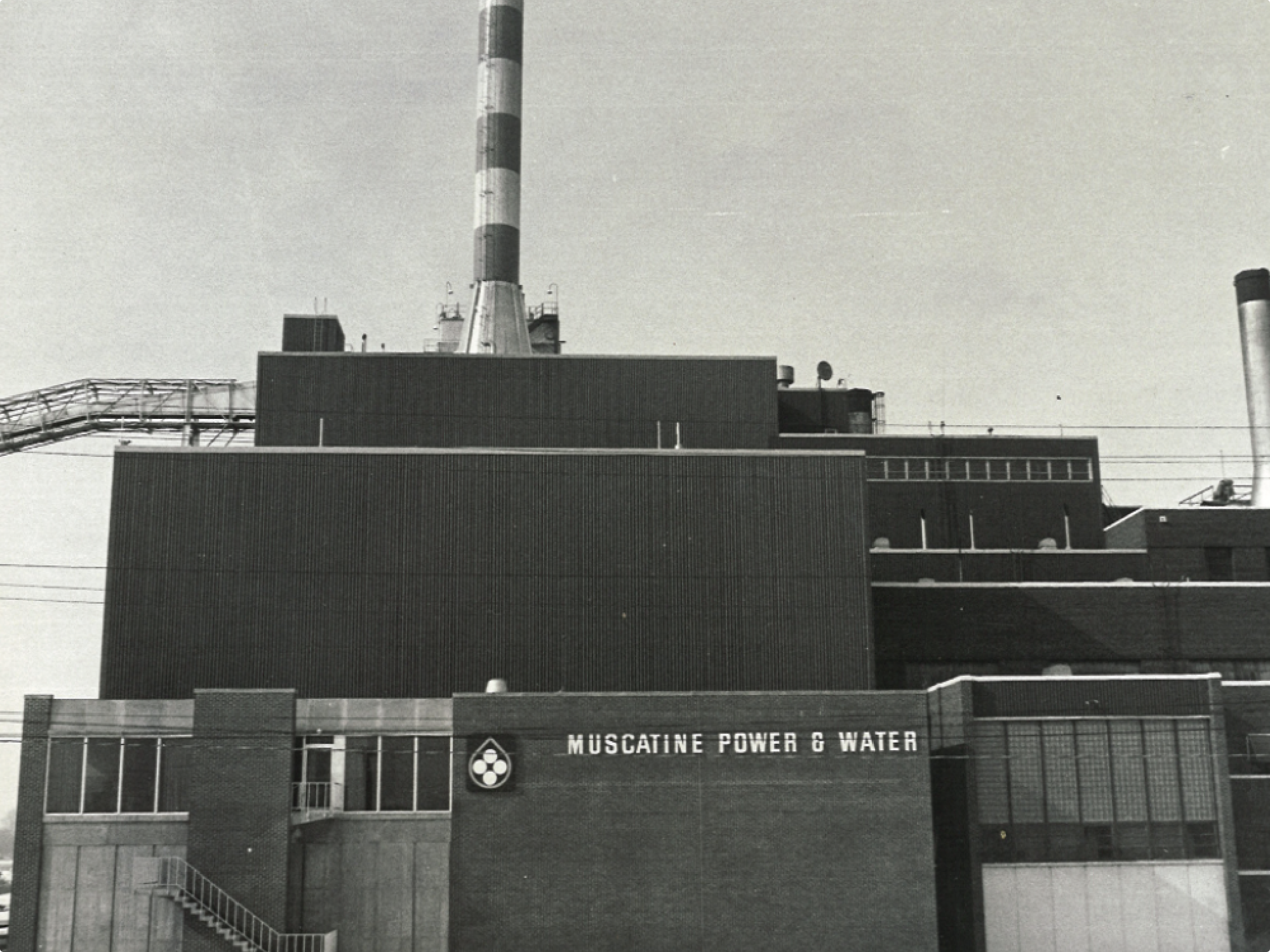 black and white image of power plant building