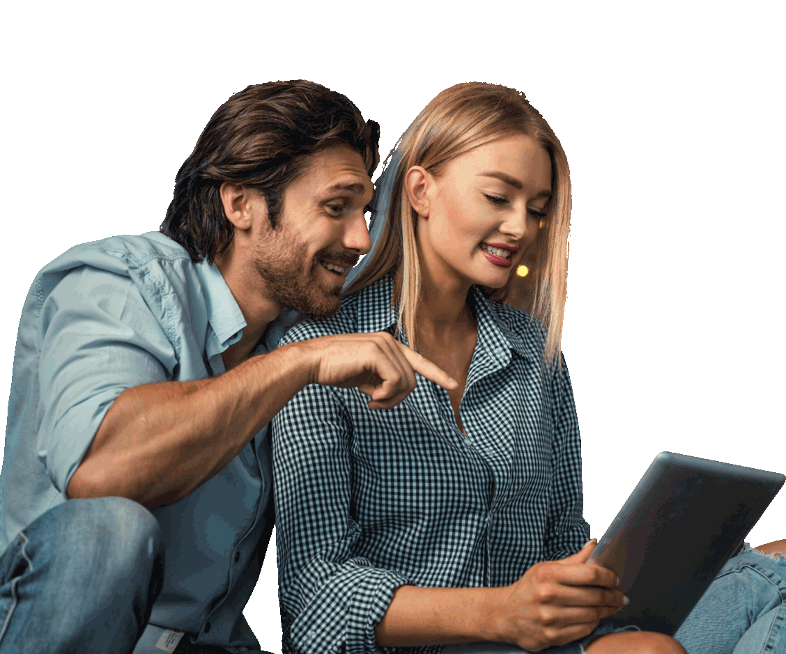 man and woman on tablet