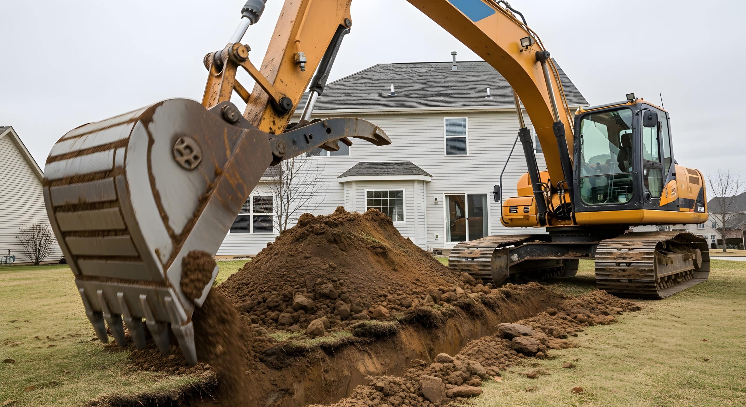 Hole being dug in yard with machinery