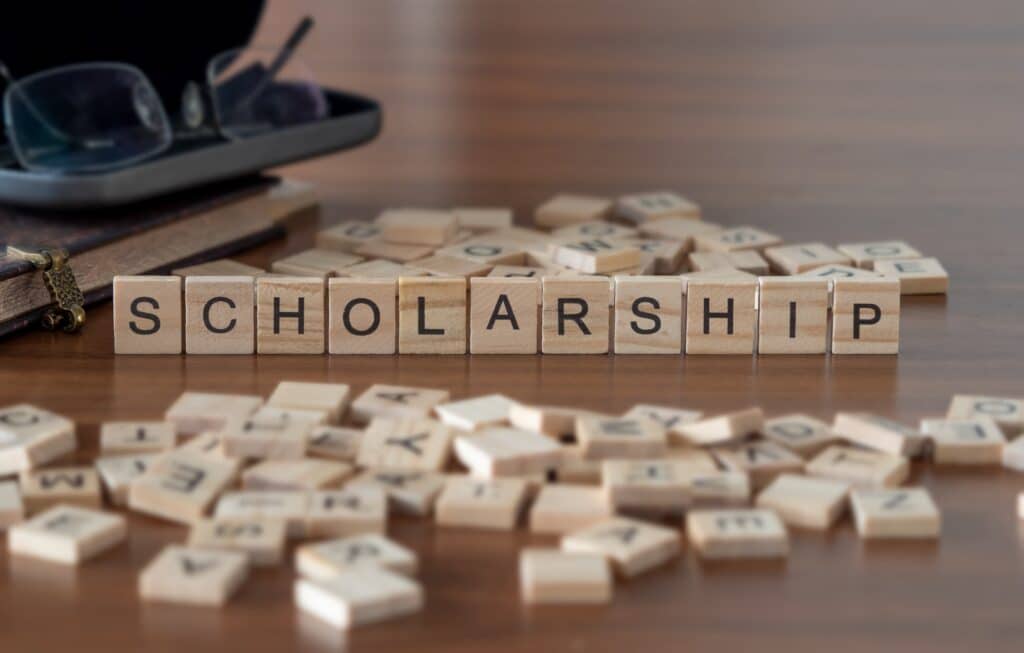 Scholarship spelled out with blocks 