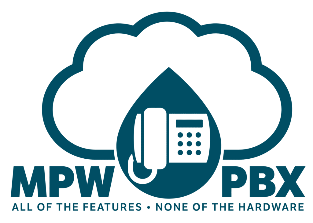 Logo for MPW PBX hosted phone. shows a cloud with a phone and text