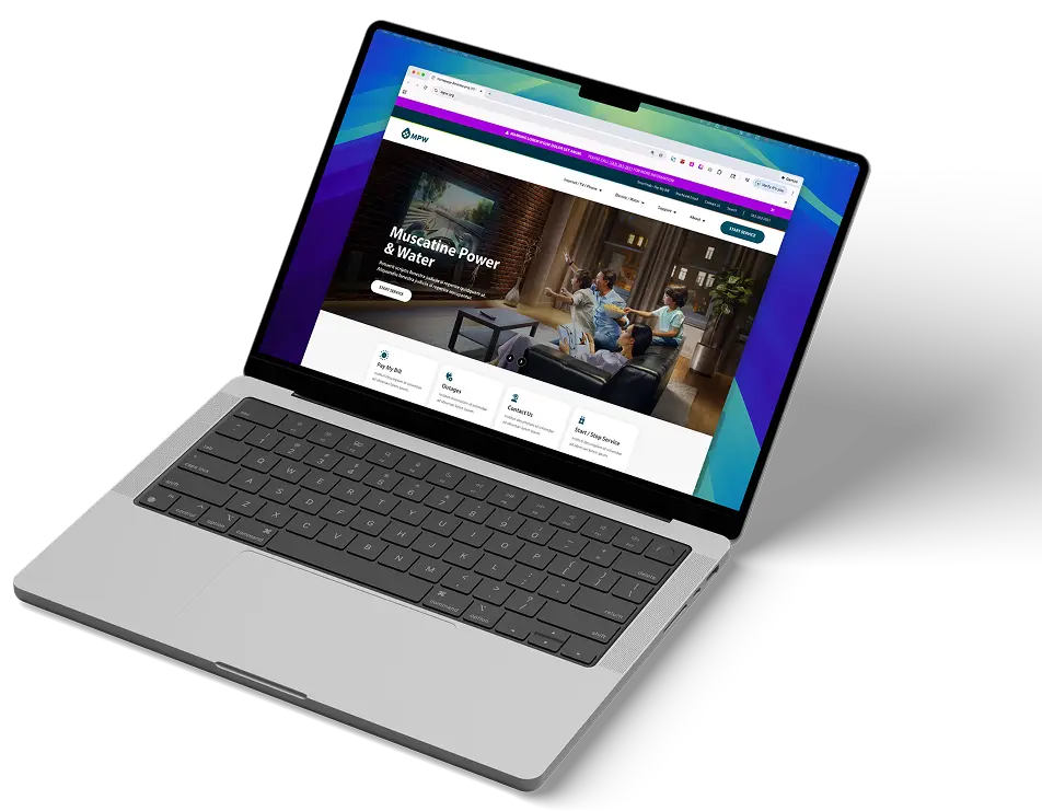 Laptop with a browser opened to the MPW homepage